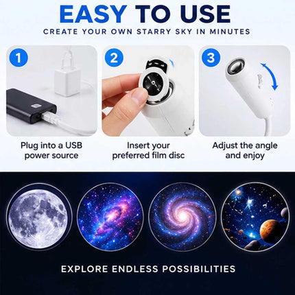 24-in-1 5D Galaxy Star Projector, Starry Sky Night Lamp with 24 Films, 360° Ceiling Projection, USB