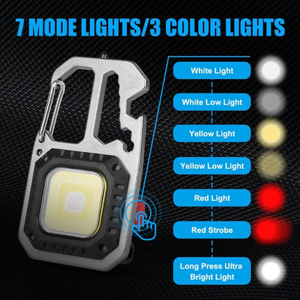 1x  Magnetic COB LED Keychain Torch - USB Rechargeable Mini Work Light for Outdoor and Repair