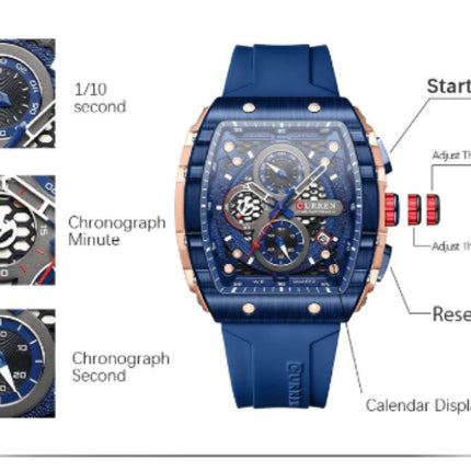 Men's Quartz Chronograph Wrist Watch, 3ATM Water Resistant, Silicone Strap Casual Sports Watch