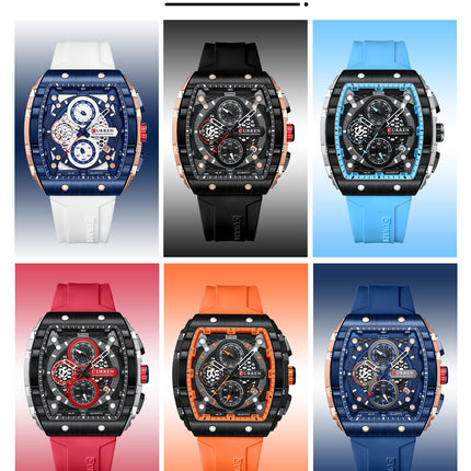 Men's Quartz Chronograph Wrist Watch, 3ATM Water Resistant, Silicone Strap Casual Sports Watch