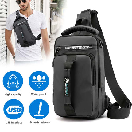 Anti-theft USB Sling Chest Crossbody Bag for Men