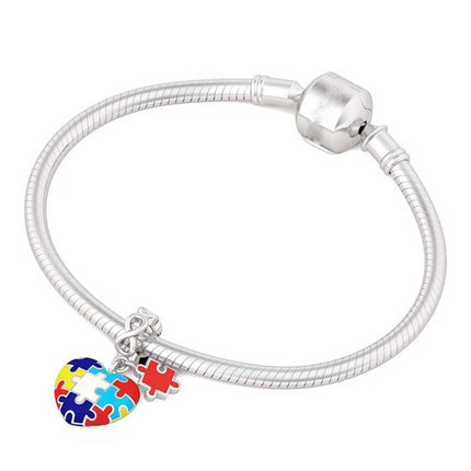 Autism Awareness Heart Puzzle Charm For European Bracelets S925 Sterling Silver