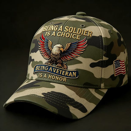 Veteran Commemorative Baseball Cap - "Being a Soldier" Embroidered Patriotic Camo Hat