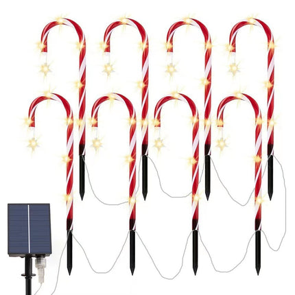 5IN1 Christmas Red LED Cane Lights Solar-Powered Outdoor Candy Path Garden Decoration