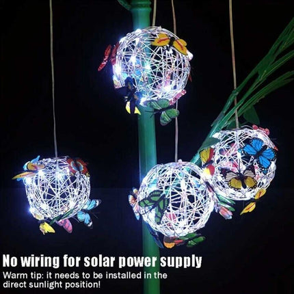 Hanging Butterfly Pendant Solar Power Light Mesh Orb Outdoor Yard Garden Decor