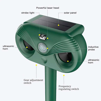 Ultrasonic Solar Cat Dog Repellent Fox Pest Scarer Deterrent Repeller Garden