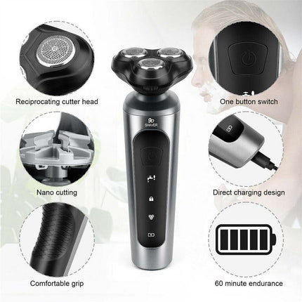 Mens Electric Shaver Cordless Razor Wet Dry Rechargeable Rotary USB Charging