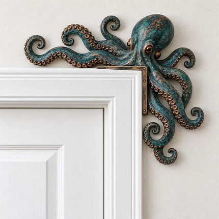 1 Pair Wooden Door Frame Decoration, Cute Octopus Sea Monster Statue, Home Wall Decor