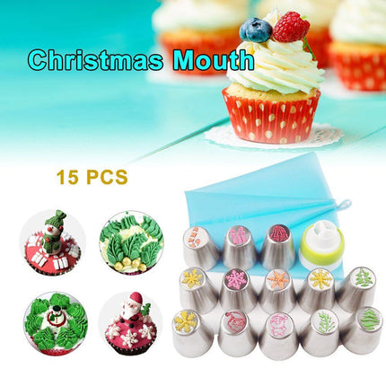 15pcs/set Christmas Nozzle Cake Decor Piping Icing Snowflake Nozzles Tip Cream