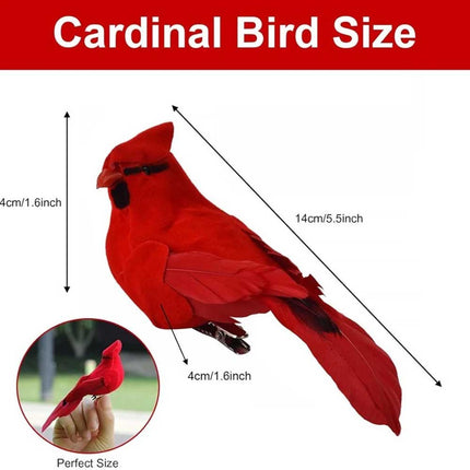 12PCS Red Cardinal Bird Ornaments: Clip-On Feathered Realistic Style for Home Decor