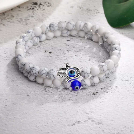 2Pcs Hamsa Evil Eye Bracelet Turquoise Beaded Sets Women Men Lucky Jewelry Gifts