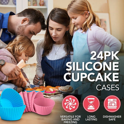 24PCS Reusable Silicone Cupcake Cases - Non-Stick Muffin Baking Moulds