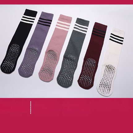 Women's Mid-Calf Striped Yoga Socks, Non-Slip for Indoor Floor Workout