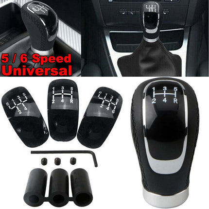 5/6 Speed + 3 Cap Black PU Leather Manual Car Gear Shift Lever Shifter StickKnob