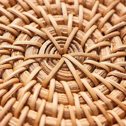 6 Pack Rattan Coaster Set with Storage Holder Base, Heat Resistant Autumn Pattern Drink Cup Mats for Table Decor