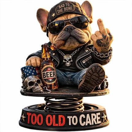 Too Old To Care Dashboard Bobblehead, Funny Resin Bulldog Nodding Dog