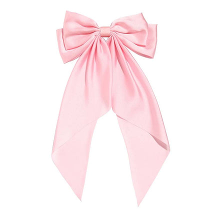 Korean Style Long Satin Bow Hair Clip, Premium Fabric Zinc Alloy Spring Barrette, Elegant Hair Accessory for Women & Girls