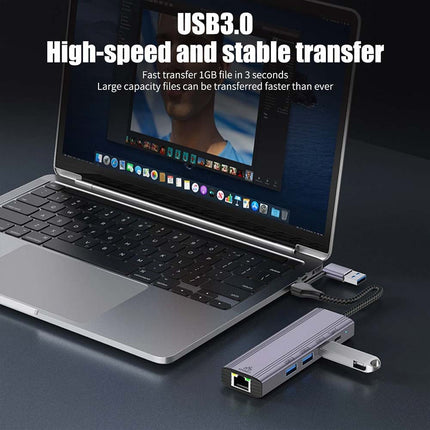 1000Mbps 5-in-2 Type-C to USB 3.0 Ethernet RJ45 LAN Gigabit Adapter