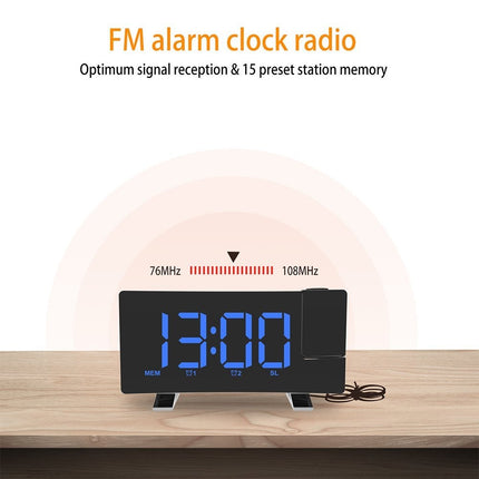 LED Curved Screen Digital Clock, Radio Projection Wake Up Alarm Clock
