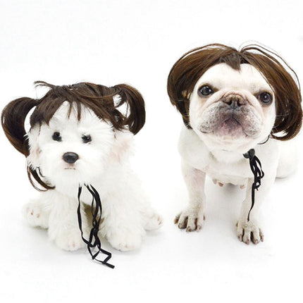 Pet Wig Funny Cat Dog Wig Adjustable Pet Headdresses Pet Cosplay Props
