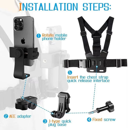 5pcs Chest Mount Harness Strap Action Camera Phone Holder POV for Mobile Phone EM