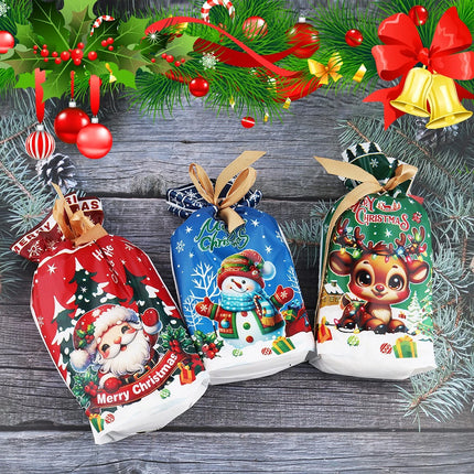 50PCS Christmas Wrapping Bags - 3 Cute Patterns Festive Gift Bags for Christmas Day, 15X23CM Portable Gift Bags Perfect for Holiday Presents