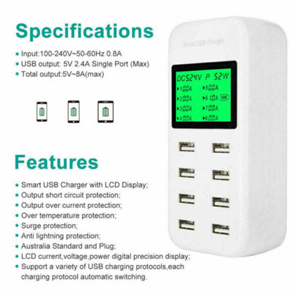 USB Hub Charging Station 8 ports Phone Charger Multi Dock Charger Power Adapter