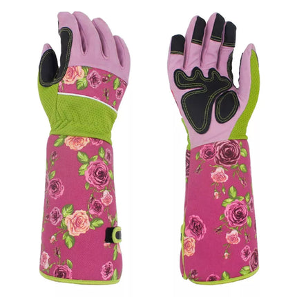 Ladies Long Sleeve Gardening Gloves - Thorn Proof Leather Gauntlet Garden