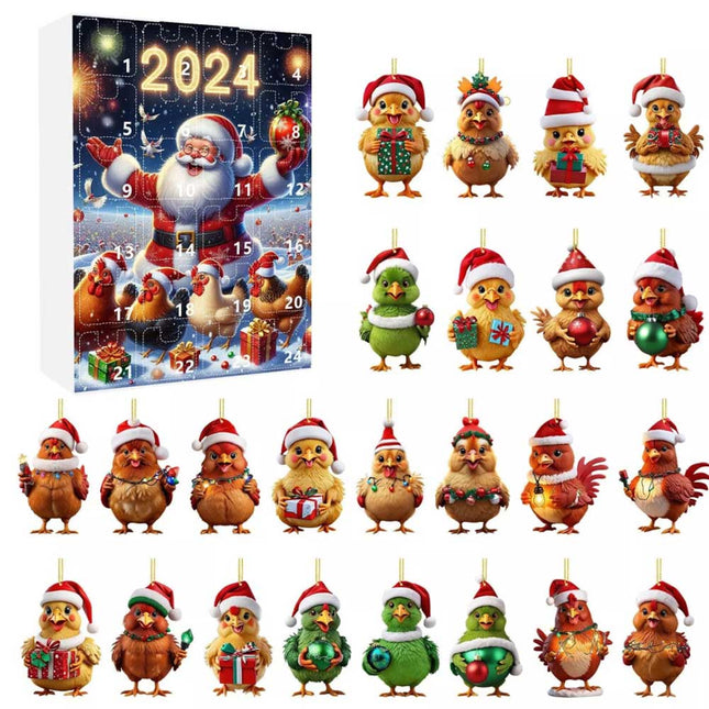 2D Christmas Boxed Chicken Home Ornaments 2024 Christmas Holiday Advent Calendar