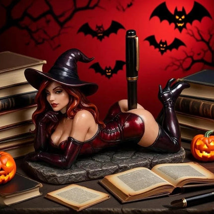 Funny Witch Figurine Pen Holder, Sexy Witch Statue Desk & Bookshelf Decor