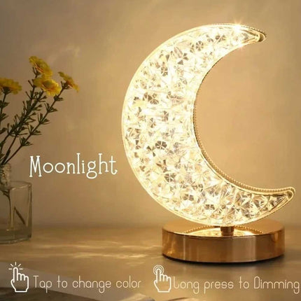Moon LED Night Light, USB Rechargeable Crystal Table Lamp with Touch Control & Dimmable Brightness