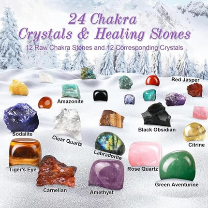 Christmas Crystal Advent Calendar 2025 - 24 Healing Crystals Mineral Countdown Gift Box