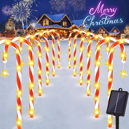 5IN1 Christmas Red LED Cane Lights Solar-Powered Outdoor Candy Path Garden Decoration
