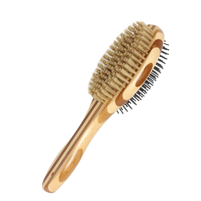 Double Sided Pin & Bristle Bamboo Brush for Dog Grooming