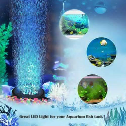 Air Stone Disk Aquarium Bubble LED Light 7 Color Changing Fish Tank Lights Lamp