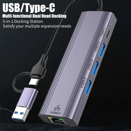 1000Mbps 5-in-2 Type-C to USB 3.0 Ethernet RJ45 LAN Gigabit Adapter