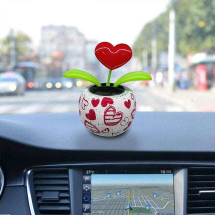 Red Solar-Powered Dancing Ornament - Fruit Heart Flower Design Car Interior Decor