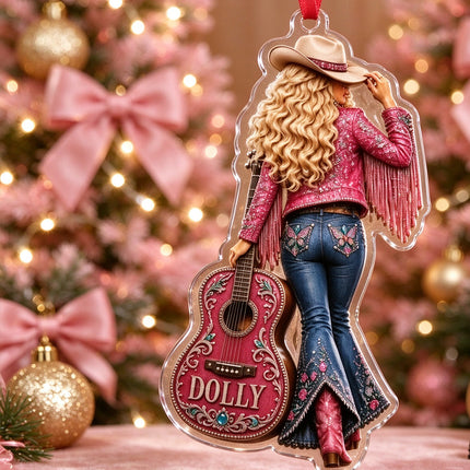 Pink Fringe Guitar Acrylic Hanging Ornament, Country‑Music Themed Christmas Tree Decoration Gift