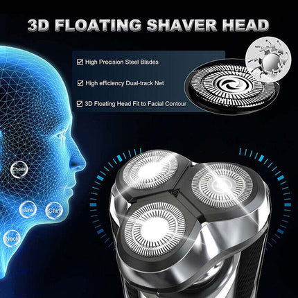 Mens Electric Shaver Dry/ Wet Cordless Razor USB Rechargeable Rotary