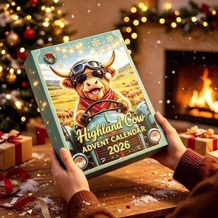 2026 Highland Cow Advent Calendar, 24‑Day Xmas Countdown Gift with Mini 3D Figurines