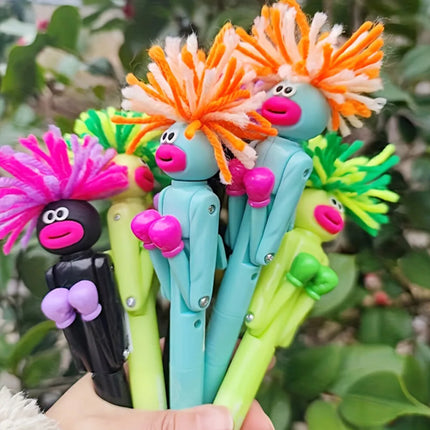 4Pcs Fried Hairy Boxing Men Antistress Ballpoint Pens Writing Pens Kids Gift Toy