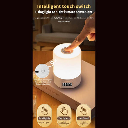 LED Touch Control Night Light with Remote & Digital Time Display - Modern Bedside Lamp for Bedroom