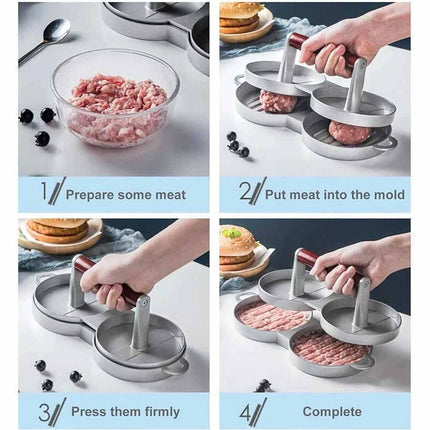Double Burger Press Hamburger Maker Non-Stick Aluminum Beef Patty Mold for BBQ