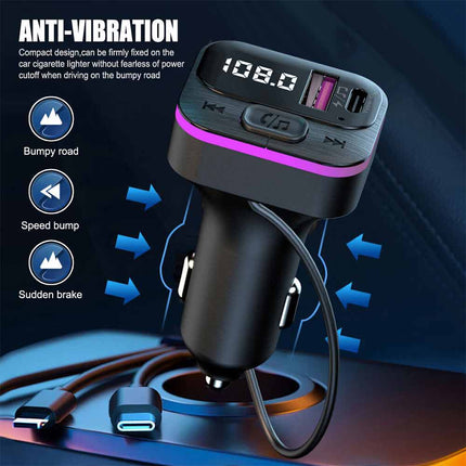 Car Bluetooth FM Radio Transmitter Adapter USB IOS Type C Fast Charger HandsFree