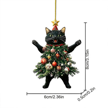 2x Cute Cat Acrylic Hanging Ornaments - Christmas Tree Pendants & Holiday Decor