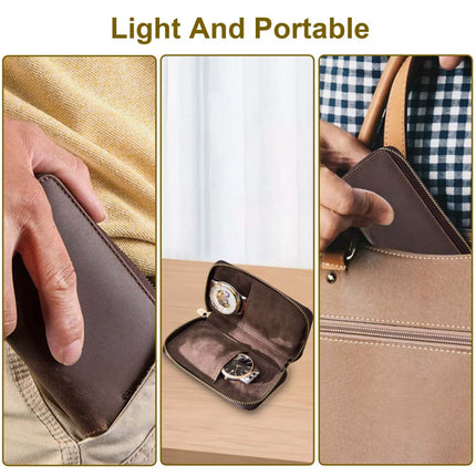 Portable Zipper Watch Storage Leather Case