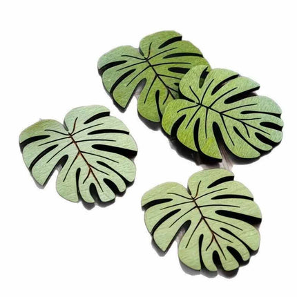 10Pcs Wooden Drink Coaster Set, Bamboo Leaf Pattern Non-Slip Heat Resistant Coffee Cup Mats
