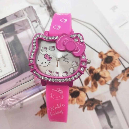 Girls Cute Cartoon Quartz Watch Pink Adjustable Strap Wristwatch Gift