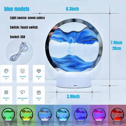 3D Moving Sand Picture LED Quicksand Table Lamp Sandscape Hourglass 16 Colours