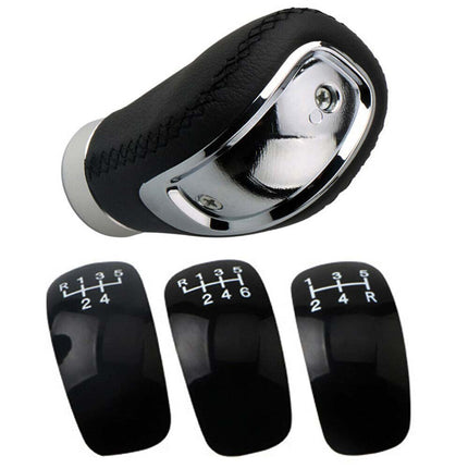 5/6 Speed + 3 Cap Black PU Leather Manual Car Gear Shift Lever Shifter StickKnob